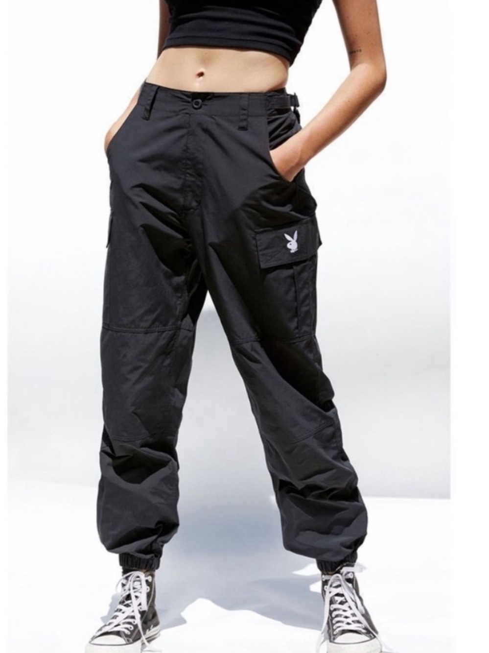 Playboy Pacsun Cargo Pants Bunny Pockets Lightweight Streetwear Gorpcore Black